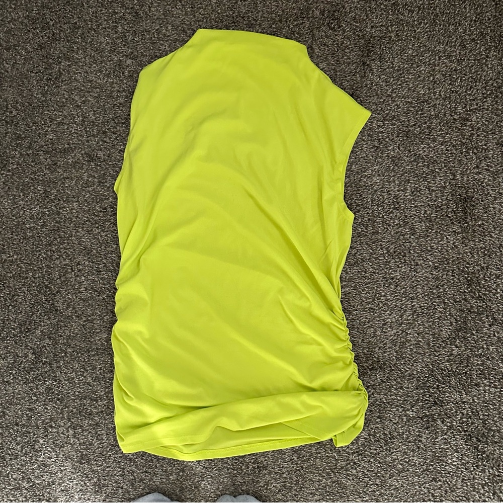 RACHEL Rachel Roy Neon Yellow Green Sleeveless Mock Neck Tee